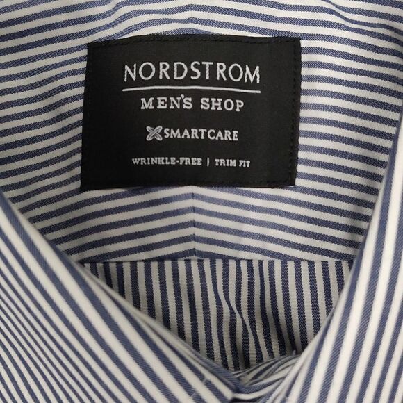 Nordstrom Men's Shop Pin Stripe wrinkle free cotton button down shirt 16 34-35 - Picture 6 of 6